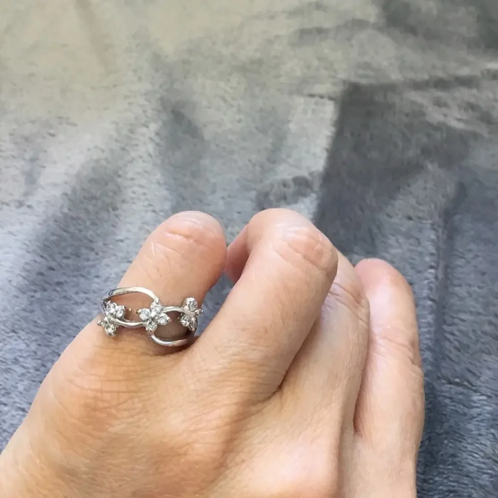 Silver Trio Butterfly Crystals Ring